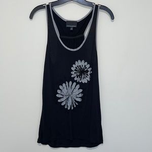 Cynthia Rowley Black Tank Top with Flowers Small